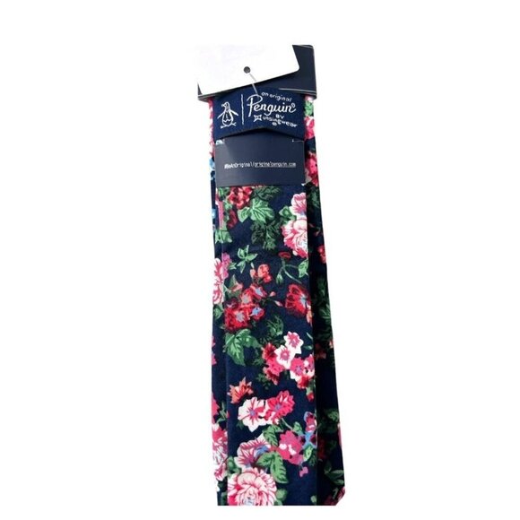 Original Penguin Mens Blue Pink Floral Slim Tie Workwear New - Picture 5 of 7